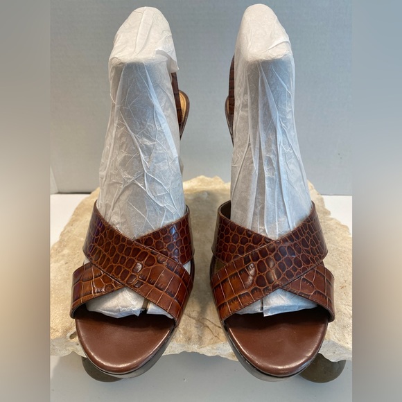 Franco Sarto Viper Brown Leather Platform Slingback Ultra High Heels Sz 10 - Picture 2 of 15